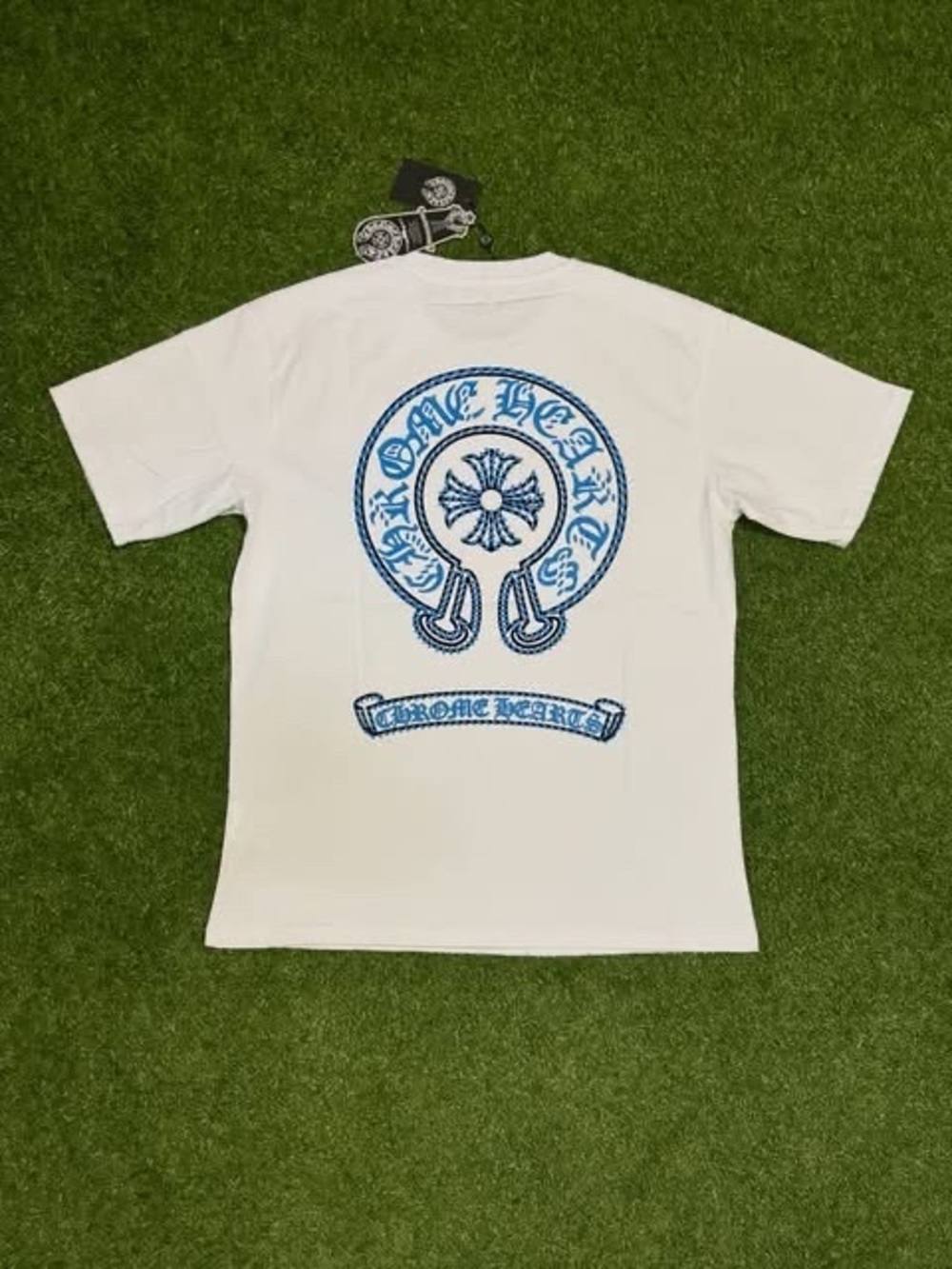 Blue On White Horseshoe Chrome Hearts Tshirt